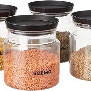 Amazon Brand - Solimo Airtight Plastic Storage Jar Set, 4 Containers (1000ml), BPA Free, Black