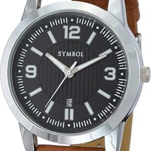 Amazon Brand - Symbol Men Faux Leather Spring-Summer'21 Analog Black Dial Watch-Az-Sym-Ss21A-08B, Band Color-Brown