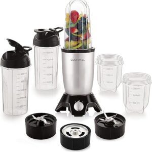 Cookwell Bullet Mixer Grinder (5 Jars, 3 Blades, Silver) - Copper, 600 Watts - 2 Year Warranty