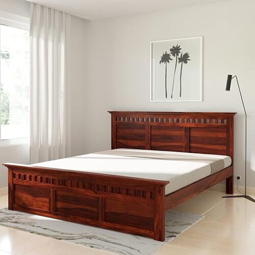 Solimo Elegue King Size Solid Sheesham Wood Bed without Storage (Honey Finish)