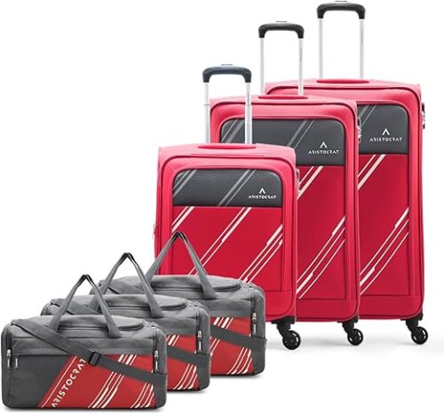 Aristocrat Polyester Trigon Soft Side 4 Spinner Wheels Hexa Luggage Set Of 6|3 Trolley Bags