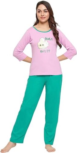 Clovia Women’s Cotton Graphic & Text Print Top & Pyjama