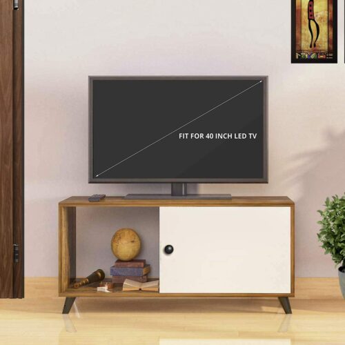Klaxon Kurtly Engineered Wood TV Unit/Display Storage Cabinet Rack with Decor Shelf (Rustic & White)