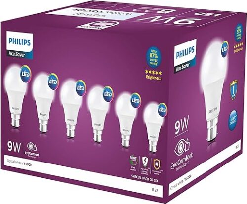 Philips 9-Watts Multipack B22 LED Cool Day White LED Bulb, Pack of 6, (Ace Saver)