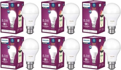 Philips Ace Saver 8.5W B22 LED Bulb, Crystal White, Pack of 6