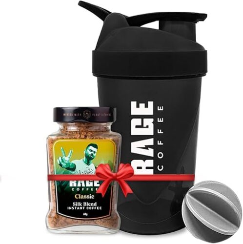 RAGE COFFEE Silk Blend Classic 60 Gm + Multi-Purpose Shaker | Ideal For Gym, Protein Shakes & Coffee – Powder, Bottle