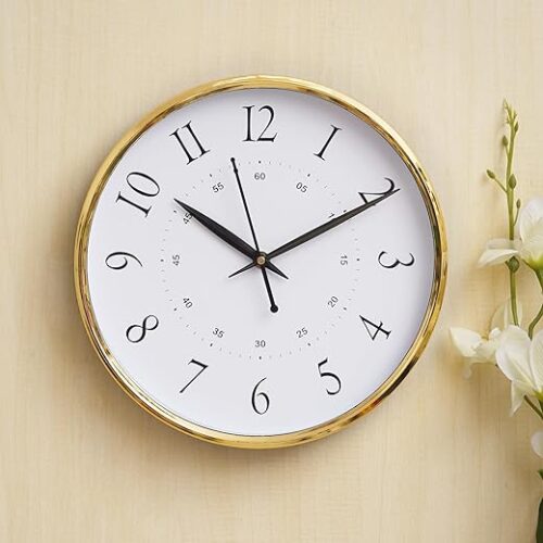 Webelkart Premium Plastic Wall Clock for Home and Office Decor/Office Wall Clocks/Wall Clock for Living Room (Gold) – Wall Watch for Home